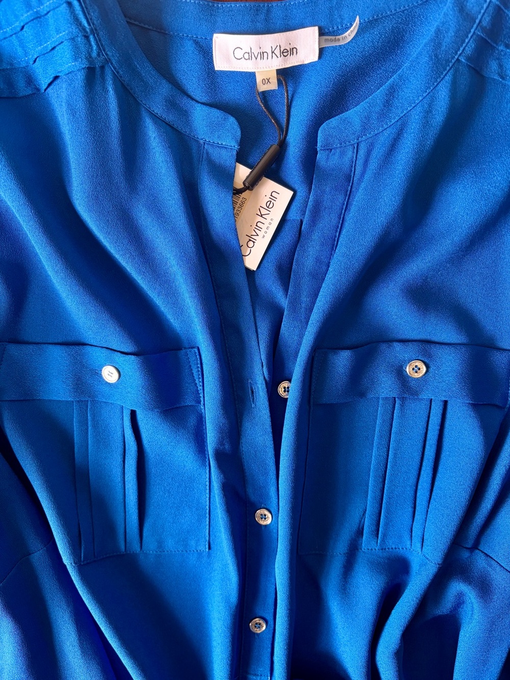 NWT Women’s Calvin Klein Long, Cuffed Sleeved Blouse in Royal Blue, Size 0X